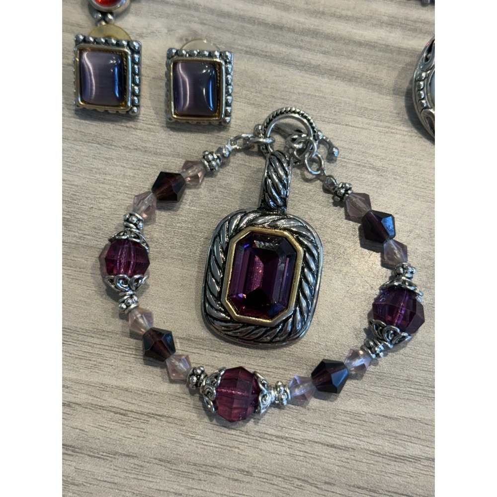 Jewelry Lot Earrings Pendants Bracelet Sets Red Blue Silver Tone Statement - Picture 3 of 7